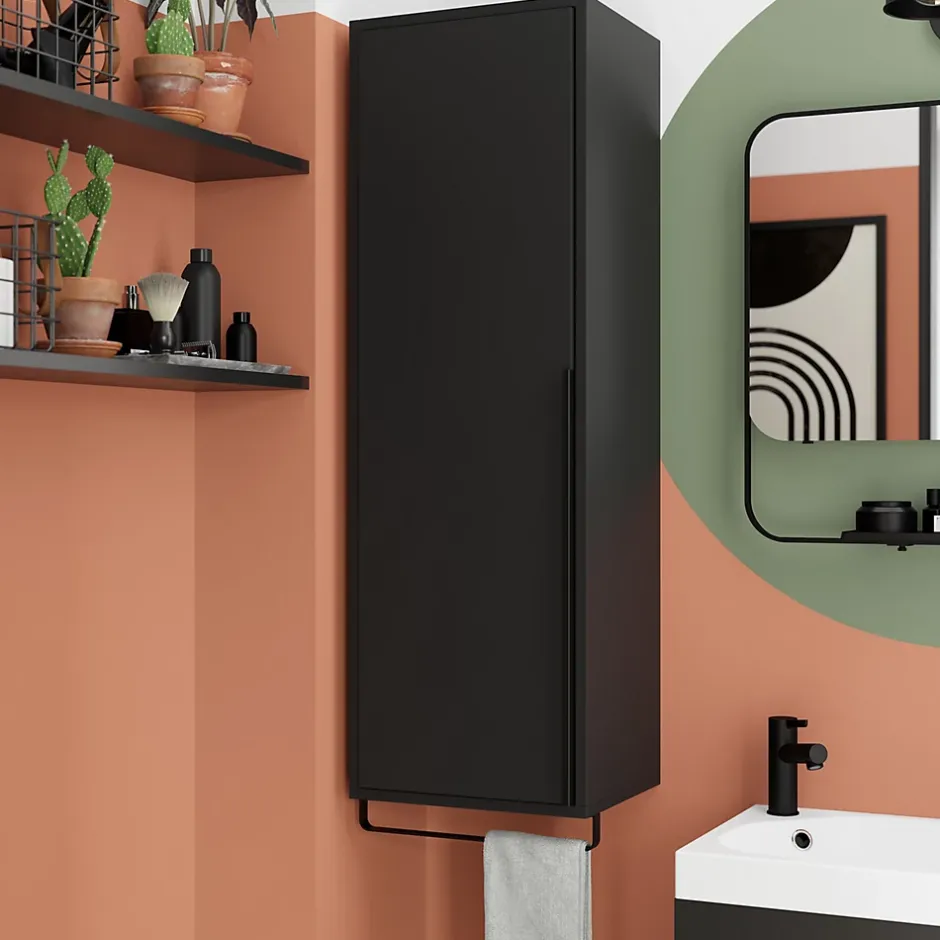 GoodHome Colonne de salle de bains suspendue avec porte-serviettes noir mat l.36 x H.115 x P.30 cm, Maza