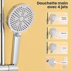 Auralum Max Colonne Douche avec Étagère Sans Robinet en Inox Chromée- Ensemble Mural Réglable Avec Pommeau Effet Pluie Rond 25 CM