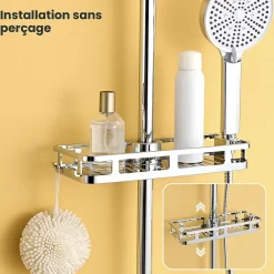Auralum Max Colonne Douche avec Étagère Sans Robinet en Inox Chromée- Ensemble Mural Réglable Avec Pommeau Effet Pluie Rond 25 CM