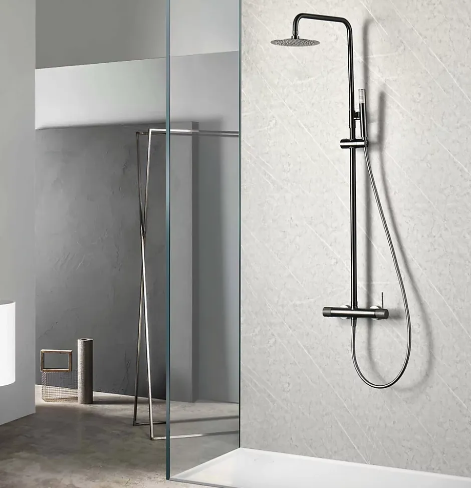 Imex Products Colonne douche noire gun metal en acier et laiton avec mitigeur monocommande et douchette extensible