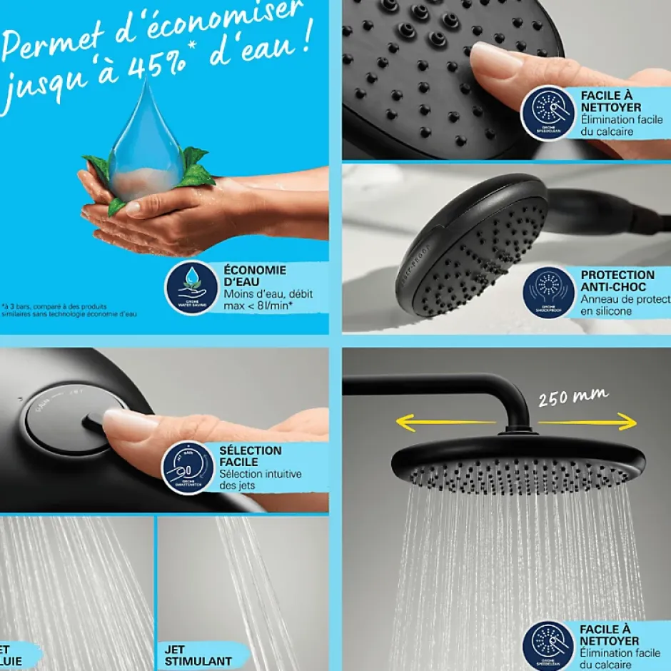 Grohe Colonne douche sans robinnetterie Vitalio Start 250 noire* Colonne De Douche Hydromassante