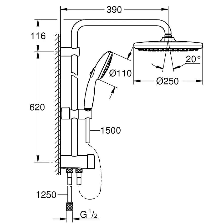 Grohe Colonne douche sans robinnetterie Vitalio Start 250 noire* Colonne De Douche Hydromassante