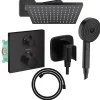Hansgrohe Colonne douche thermostatique Ecostat Square Douche de tête Vernis Shape Flexible Designflex Douchette Pulsify noir mat* Colonne De Douche Encastrable
