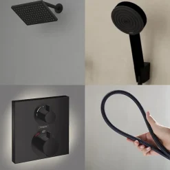 Hansgrohe Colonne douche thermostatique Ecostat Square Douche de tête Vernis Shape Flexible Designflex Douchette Pulsify noir mat* Colonne De Douche Encastrable