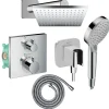 Hansgrohe Colonne douche thermostatique Ecostat Square Douche de tête Vernis Shape Flexible Metaflex Douchette Vernis Blend chromé* Colonne De Douche Encastrable