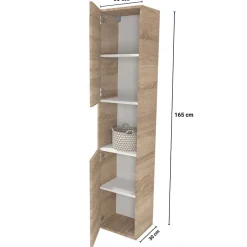Bb Loisir Colonne Meuble Salle de bain 165x35x30cm 2 portes couleur chêne COLO à fixer au mur* Colonne De Salle De Bains