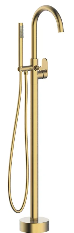 Essebagno Colonne mitigeur mécanique de baignoire îlot + flexible + douchette, H.113 cm, doré,* Colonne De Baignoire