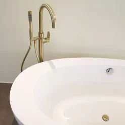 Essebagno Colonne mitigeur mécanique de baignoire îlot + flexible + douchette, H.113 cm, doré,* Colonne De Baignoire