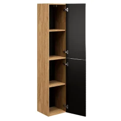 Petits-Meubles Colonne murale salle de bain 2 portes Elora Noir et bois