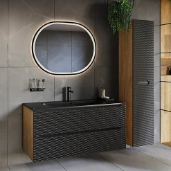 Petits-Meubles Colonne murale salle de bain 2 portes Elora Noir et bois