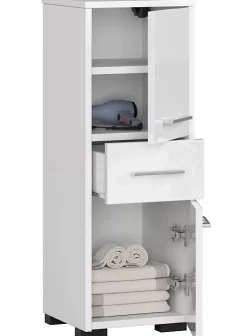 3xE Living Colonne salle de bain, 2 armoires, 140 x 30 x 30 cm, blanc / blanc brillant