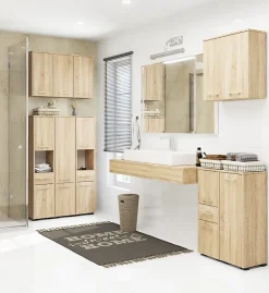 3xE Living Colonne salle de bain, 2 armoires, 1 tiroir, 140 x 30 x 30 cm, chêne sonoma* Armoire De Salle De Bains