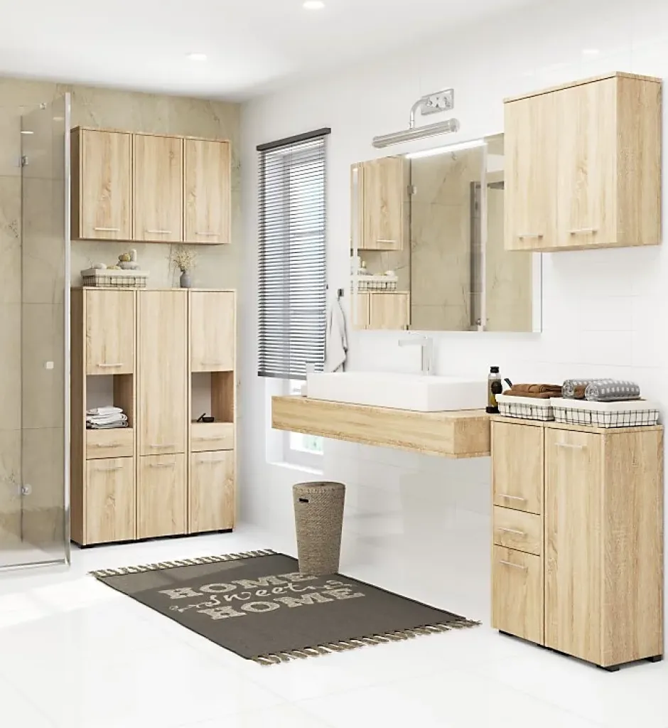 3xE Living Colonne salle de bain, 2 armoires, 1 tiroir, 140 x 30 x 30 cm, chêne sonoma* Armoire De Salle De Bains