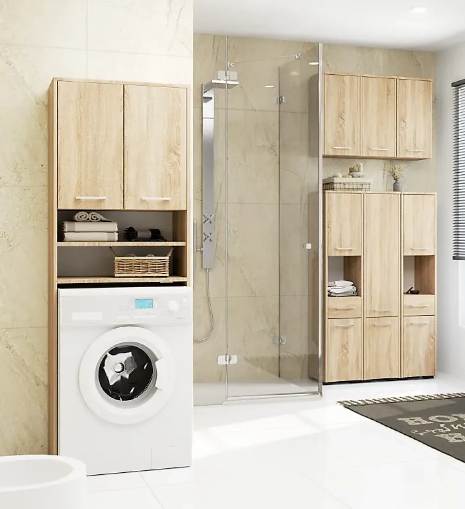 3xE Living Colonne salle de bain, 2 armoires, 1 tiroir, 140 x 30 x 30 cm, chêne sonoma* Armoire De Salle De Bains