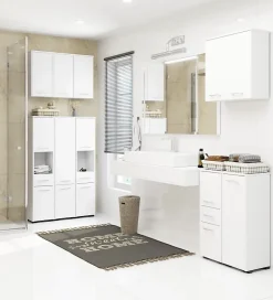 3xE Living Colonne salle de bain, 2 armoires / 1 tiroir, 140 x 30 x 30 cm, blanc mat