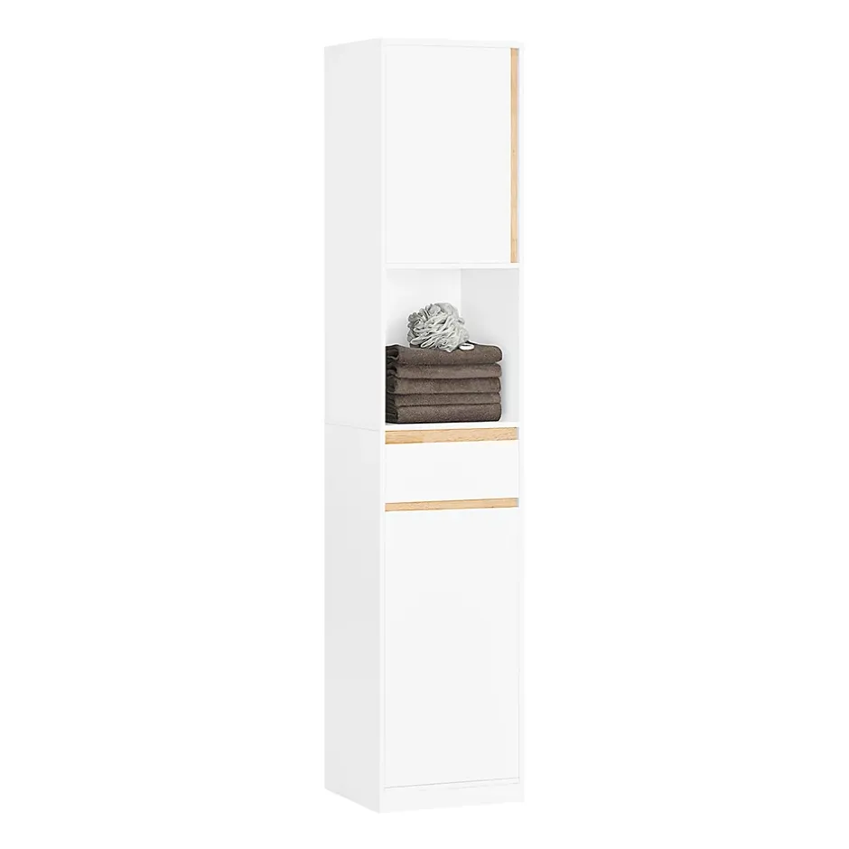 Sobuy Colonne Salle de Bain 2 Portes, Tiroir, Compartiment et étagères Réglables, BZR80-W,