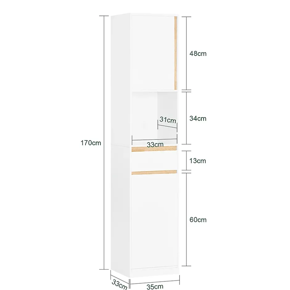 Sobuy Colonne Salle de Bain 2 Portes, Tiroir, Compartiment et étagères Réglables, BZR80-W,