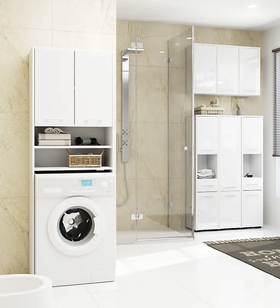 3xE Living Colonne salle de bain, 140 x 30 x 30 cm, blanc mat, blanc brillant* Armoire De Salle De Bains