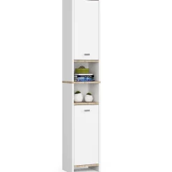 Akord Furniture Factory Colonne salle de bain AKORD BETI Blanche 32 cm 2 portes façade Blanche 4 étagères 32x28x180 cm