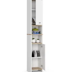 Akord Furniture Factory Colonne salle de bain AKORD BETI Blanche 32 cm 2 portes façade Blanche 4 étagères 32x28x180 cm