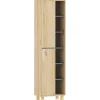 Homcom Colonne salle de bain design H.148 cm - 2 portes, 4 étagères, 6 niches - gris effet bois clair naturel
