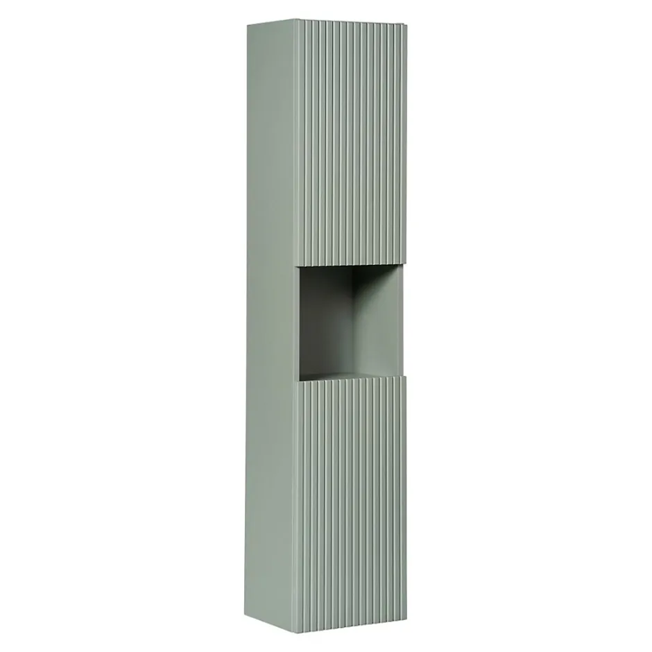 Meublorama Colonne salle de bain ELVINA 2 portes H140 cm Coloris vert sauge pastel Meuble suspendu* Colonne De Salle De Bains