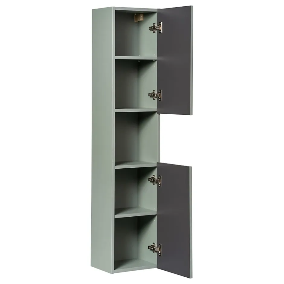 Meublorama Colonne salle de bain ELVINA 2 portes H140 cm Coloris vert sauge pastel Meuble suspendu* Colonne De Salle De Bains