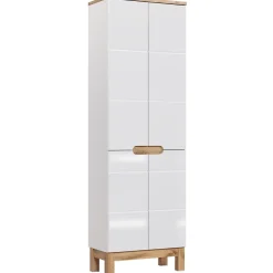 Meublorama Colonne salle de bain ERMANO Chene clair et blanc brillant 60x187 cm 4 portes À poser* Colonne De Salle De Bains