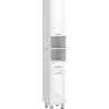kleankin Colonne salle de bain H.180cm façade blanc laqué 2 portes, 2 étagères, 2 niches, tiroir