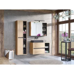 Meublorama Colonne salle de bain MATT 170 cm Chene clair et gris anthracite Design suspendu moderne