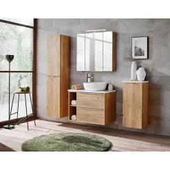 Meublorama Colonne salle de bain NALYA 170 cm Chene clair Rangement vertical suspendu design