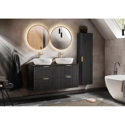 Meublorama Colonne salle de bain NOXERA 1 porte Noir mat Design rainuré et poignées personnalisables