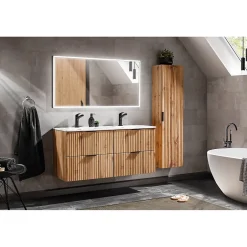 Meublorama Colonne salle de bain suspendue NOXERA 1 porte Coloris chene wotan Hauteur 140 cm