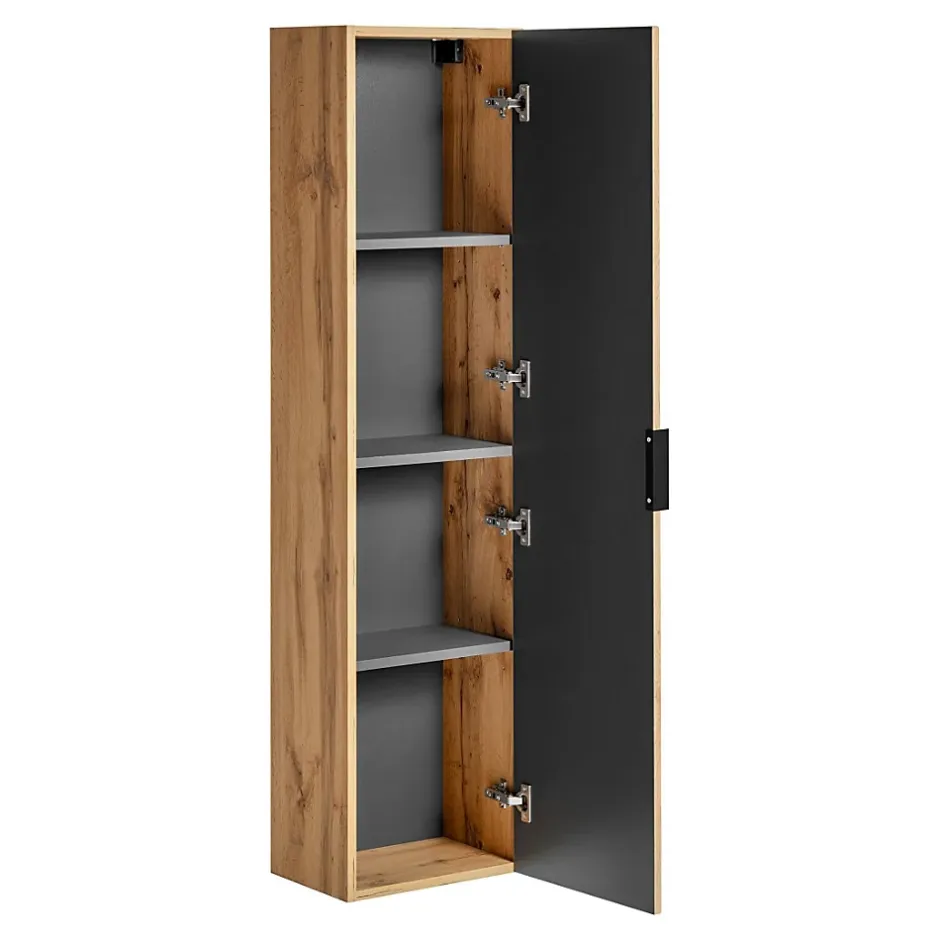 Meublorama Colonne salle de bain suspendue NOXERA 1 porte Coloris chene wotan Hauteur 140 cm