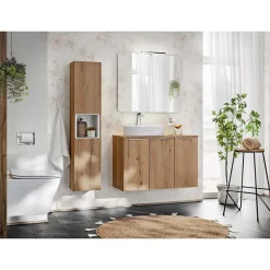 Meublorama Colonne salle de bain VANO 2 portes et 1 niche Chene L30 x P25 x H140 cm Meuble suspendu* Colonne De Salle De Bains