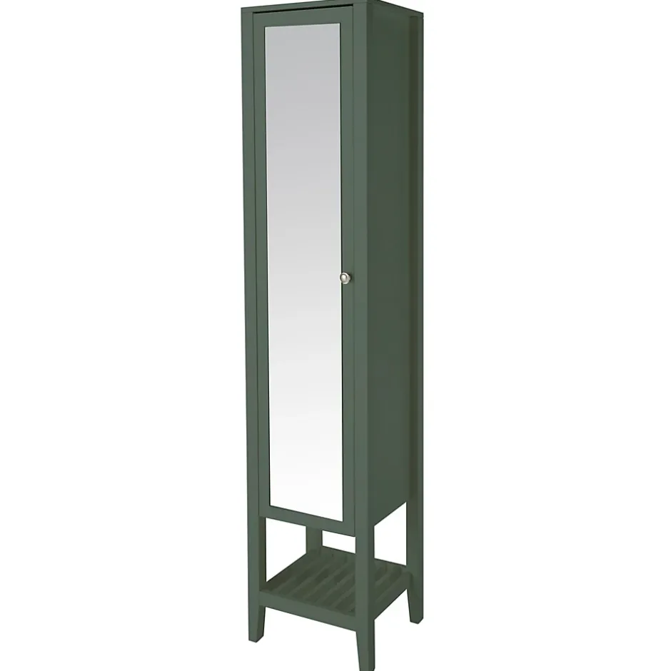 GoodHome Colonne salle de bains à poser avec miroir vert mat l.40 x H.185 x P.36 cm, Perma* Colonne De Salle De Bains