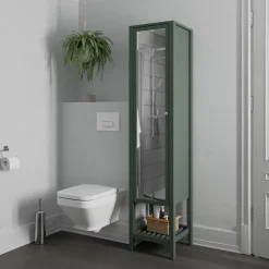 GoodHome Colonne salle de bains à poser avec miroir vert mat l.40 x H.185 x P.36 cm, Perma* Colonne De Salle De Bains