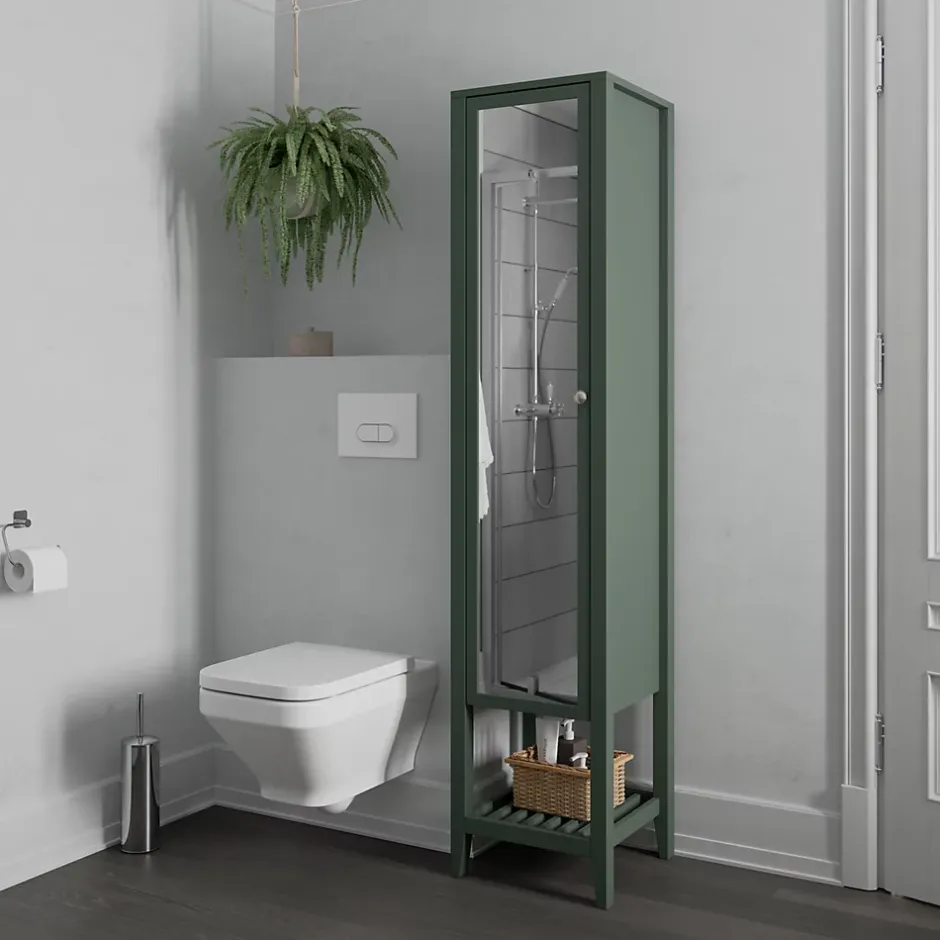 GoodHome Colonne salle de bains à poser avec miroir vert mat l.40 x H.185 x P.36 cm, Perma* Colonne De Salle De Bains