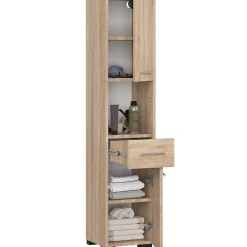 Akord Furniture Factory Colonne salle de bains AKORD FIN Chêne Sonoma 30 cm 2 portes 1 tiroir façade Chêne Sonoma 5 étagères 30x30x140 cm