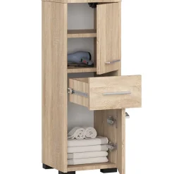 Akord Furniture Factory Colonne salle de bains AKORD FIN Chêne Sonoma 30 cm 2 portes 1 tiroir façade Chêne Sonoma 3 étagères 30x30x85 cm