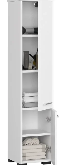 Akord Furniture Factory Colonne salle de bains AKORD FIN Blanche 30 cm 2 portes façade Blanche 5 étagères 30x30x140 cm* Colonne De Salle De Bains|Meuble De Salle De Bains Faible Profondeur