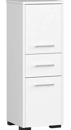 Akord Furniture Factory Colonne salle de bains AKORD FIN Blanche 30 cm 2 portes 1 tiroir façade Blanche 3 étagères 30x30x85 cm* Meuble De Salle De Bains Faible Profondeur|Armoire De Salle De Bains