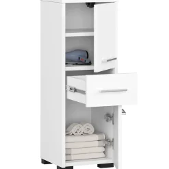 Akord Furniture Factory Colonne salle de bains AKORD FIN Blanche 30 cm 2 portes 1 tiroir façade Blanche 3 étagères 30x30x85 cm* Meuble De Salle De Bains Faible Profondeur|Armoire De Salle De Bains