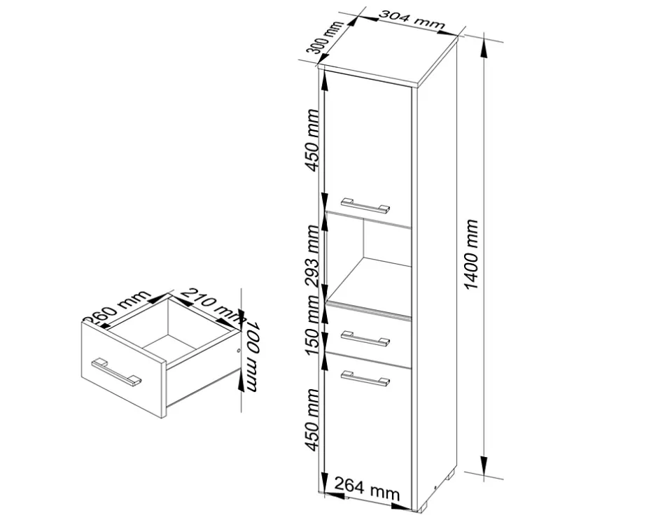 Akord Furniture Factory Colonne salle de bains AKORD FIN Blanche 30 cm 2 portes 1 tiroir façade Chêne Sonoma 5 étagères 30x30x140 cm* Colonne De Salle De Bains