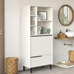 Pier Import Colonne salle de bains blanche 3 portes 5 niches JENA* Armoire De Salle De Bains