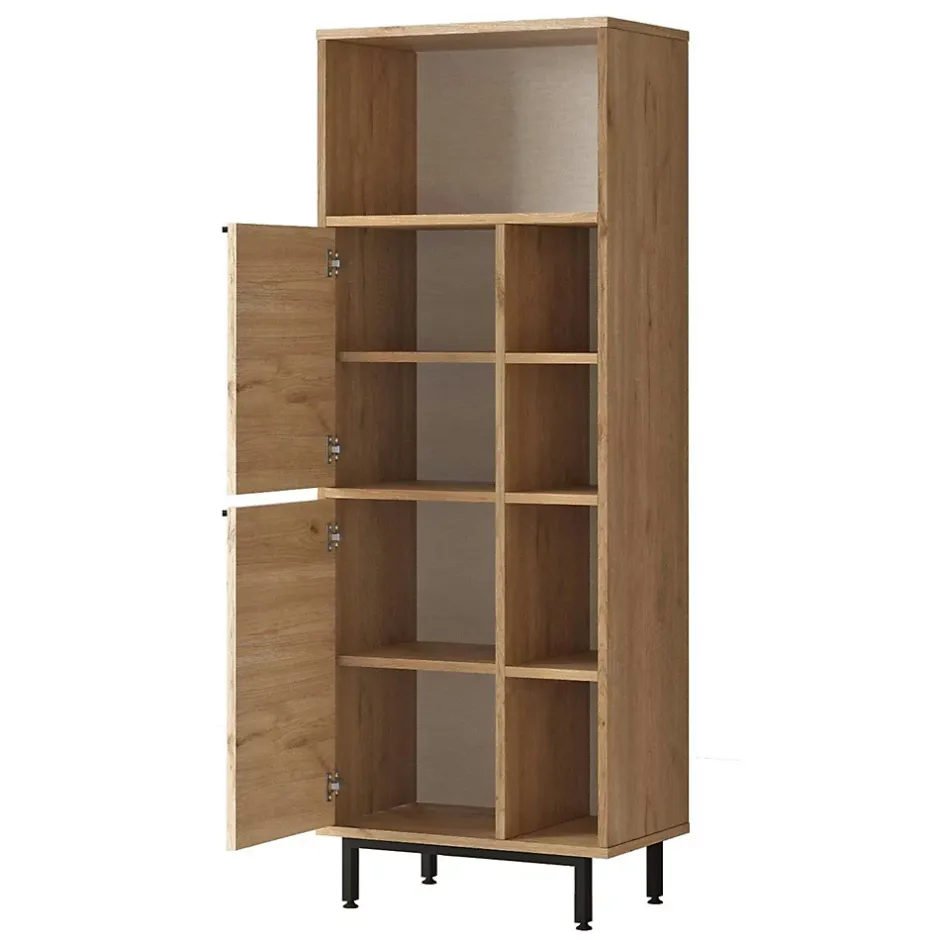 Pier Import Colonne salle de bains moderne effet bois 2 portes JENA* Armoire De Salle De Bains
