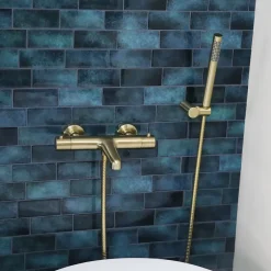 Essebagno Combiné support de douche or brossé 3 pièces Luisa* Pommeau De Douche, Flexible Et Barre De Douche