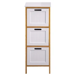 Mobili Rebecca Commode de Salle de Bains 3 Tiroirs MDF Bambu Blanc Marron Rebecca Mobili