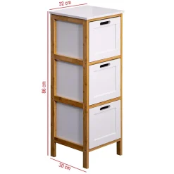 Mobili Rebecca Commode de Salle de Bains 3 Tiroirs MDF Bambu Blanc Marron Rebecca Mobili
