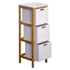 Mobili Rebecca Commode de Salle de Bains 3 Tiroirs MDF Bambu Blanc Marron Rebecca Mobili